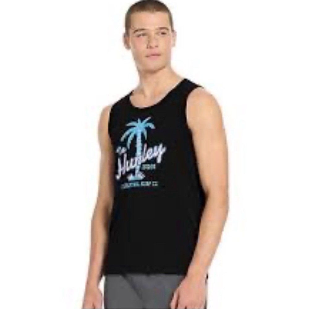 Hurley Black Tank Top with Light Blue Palm Graphic